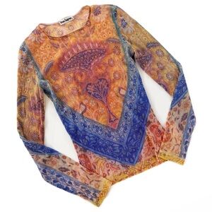 Y2K 90s Mesh Layering Sheer Layering Tee Phoebe Friends Womens XS Small Boho